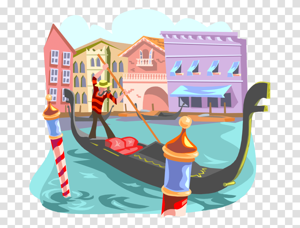 Vector Boats Canal Boat Download Gondola Venice Illustration, Vehicle, Transportation, Person, Human Transparent Png