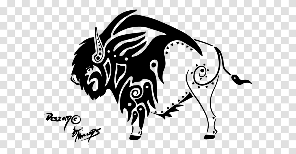 Vector Bull Tribal Bison Skull Buffalo Skull Tattoo Designs, Gray, World Of Warcraft Transparent Png