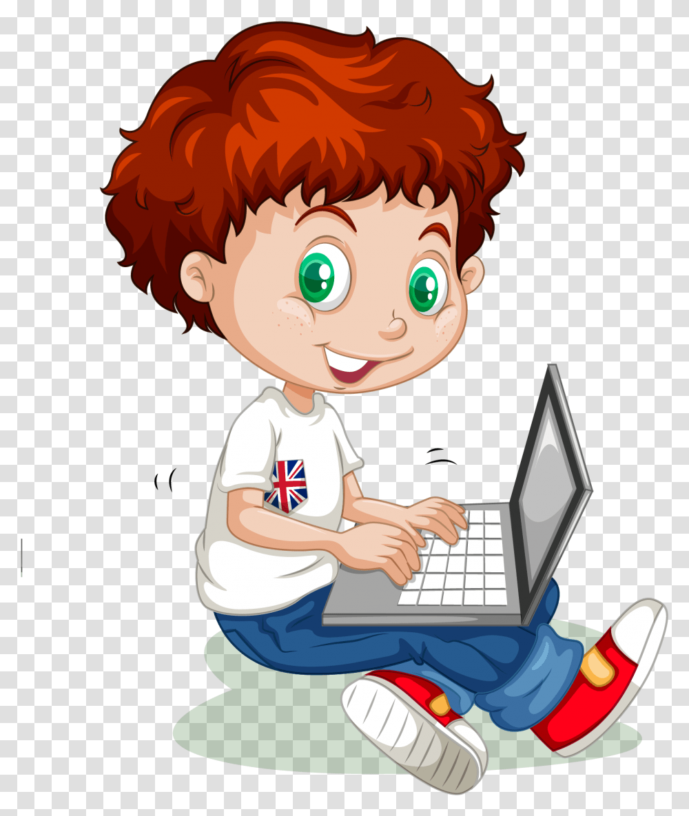 Vector Cartoon Boy Learning Download Boy With Computer Clipart, Pc, Electronics, Laptop, Person Transparent Png