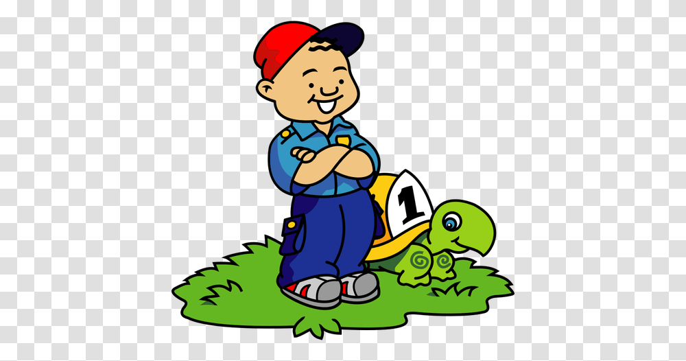 Vector Clip Art Of Boy And Turtle About To Race, Bird, Animal, Performer Transparent Png