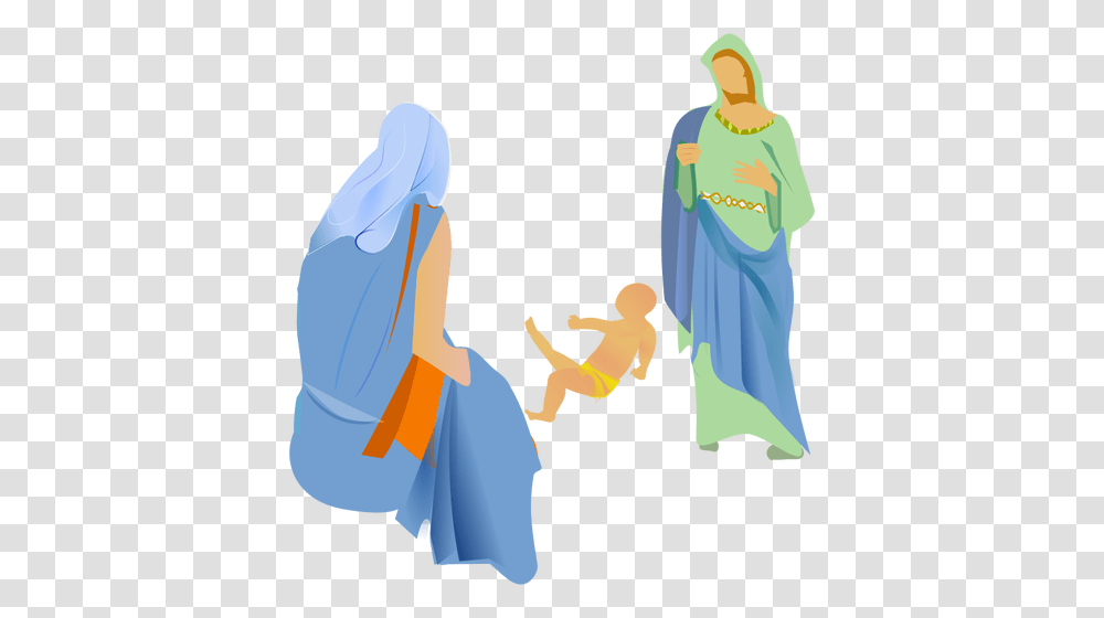 Vector Clip Art Of Interpretation Of The Nativity Scene Public, Kneeling, Family, Female, Prayer Transparent Png
