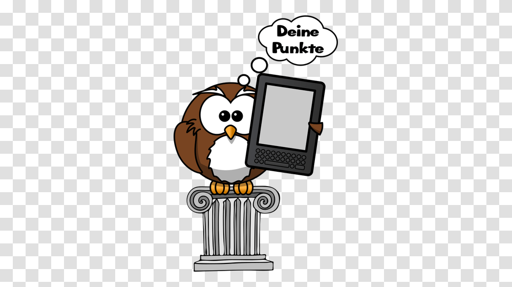 Vector Clip Art Of Owl Holding An E Reader, Electronics, Monitor, Screen, Display Transparent Png