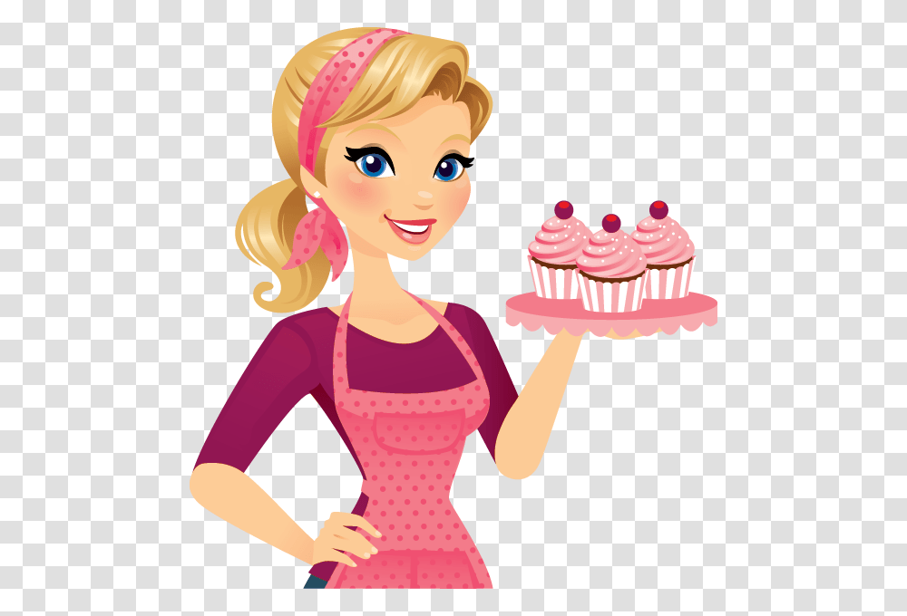 Vector Cupcakes Chef Female Baker Clipart, Cream, Dessert, Food, Creme Transparent Png
