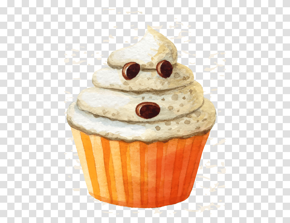 Vector Cupcakes Watercolor Halloween Muffin Background, Cream, Dessert, Food, Creme Transparent Png