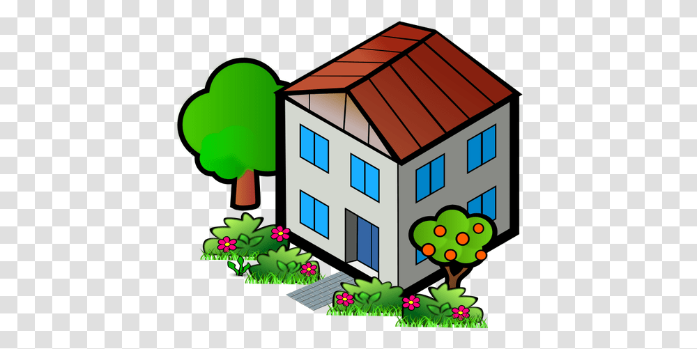 Vector Drawing Of Family Home With Trees, Housing, Building, Nature, Outdoors Transparent Png