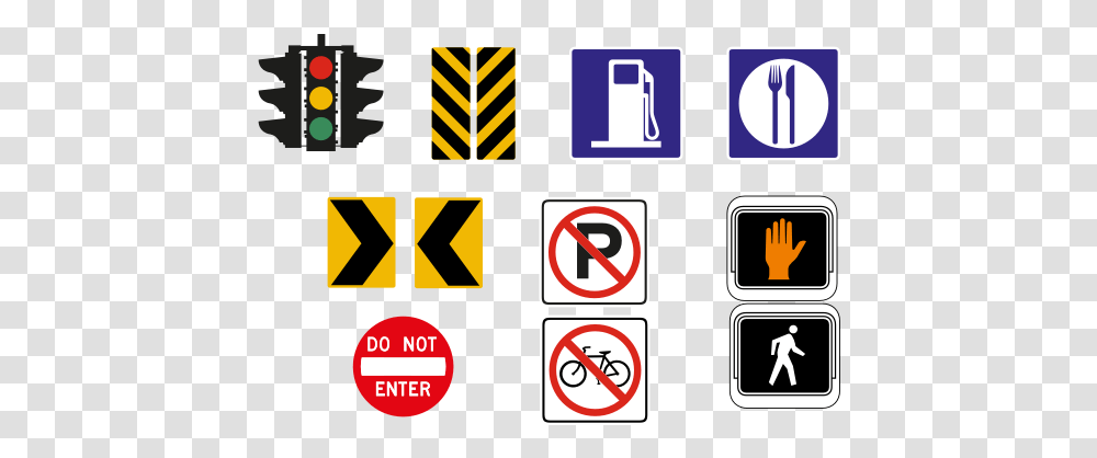 Vector Drawing Of Selection Of Traffic Road Signs In Visual Communication Clipart Transparent Png