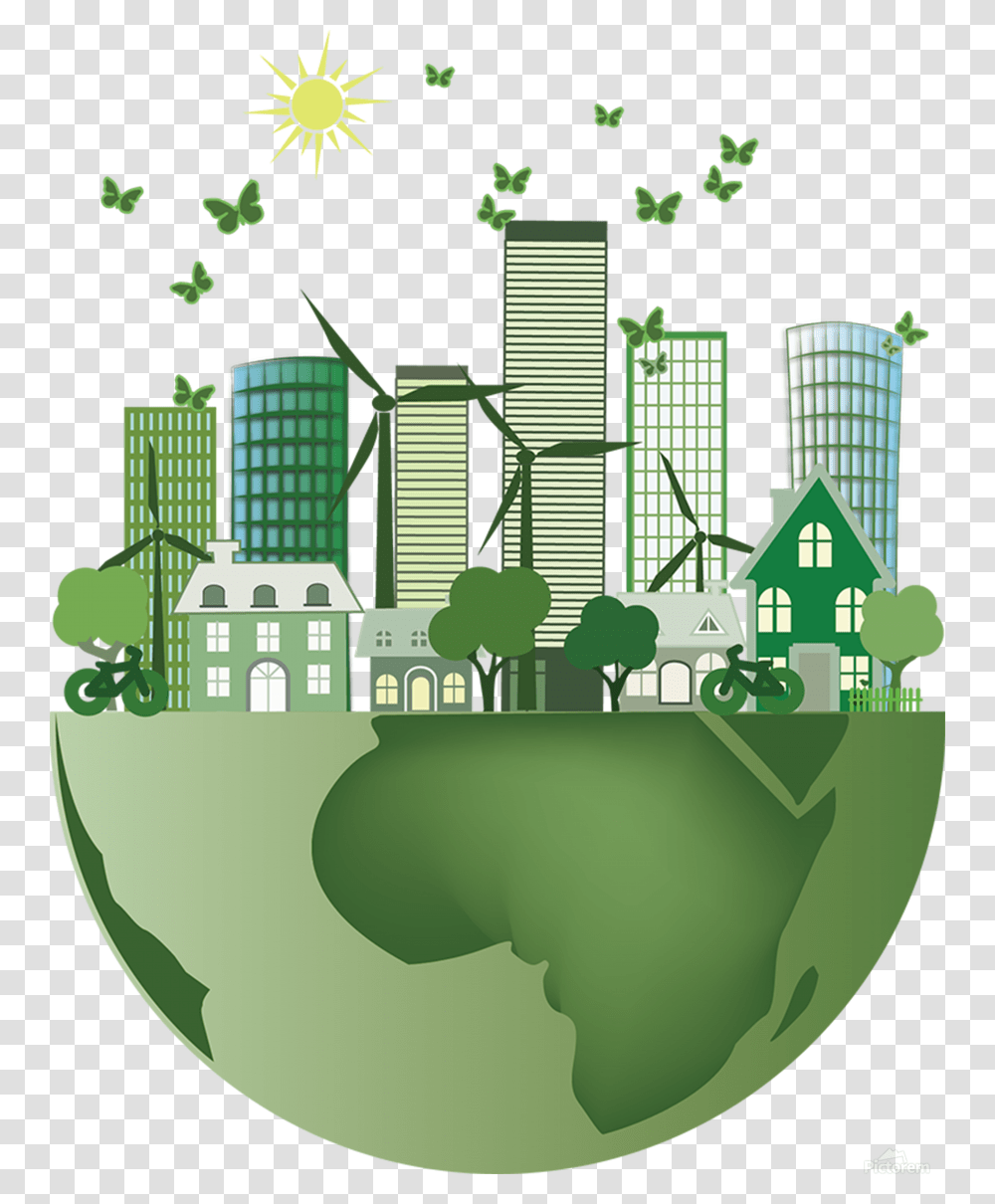 Vector Energy Saving Caring For The Earth Print Green Smart City, Urban, Building, Metropolis, Downtown Transparent Png