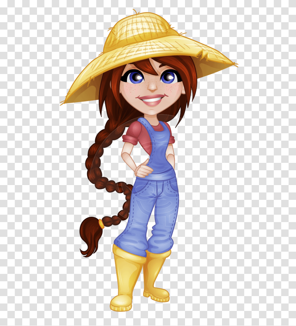 Vector Female Farmer Character, Sun Hat, Person, Costume Transparent Png
