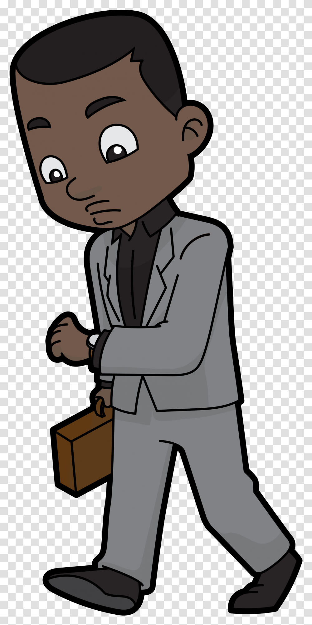 Vector File Cartoon Black Checking Black Businessman Cartoon Character, Person, Human, Performer, Waiter Transparent Png