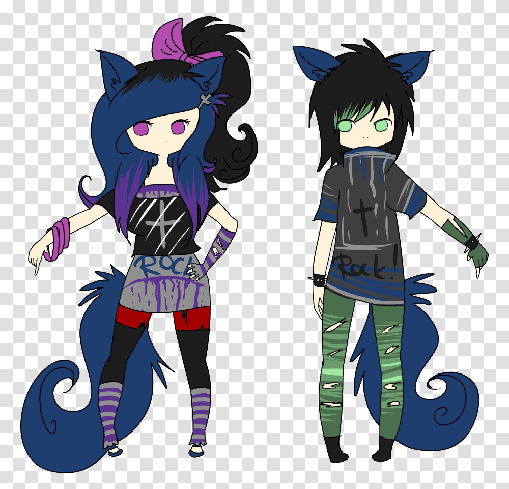 Vector Free Library Punk Drawing Anime Wolf Girl And Wolf Boy, Person, Human, Manga, Comics Transparent Png