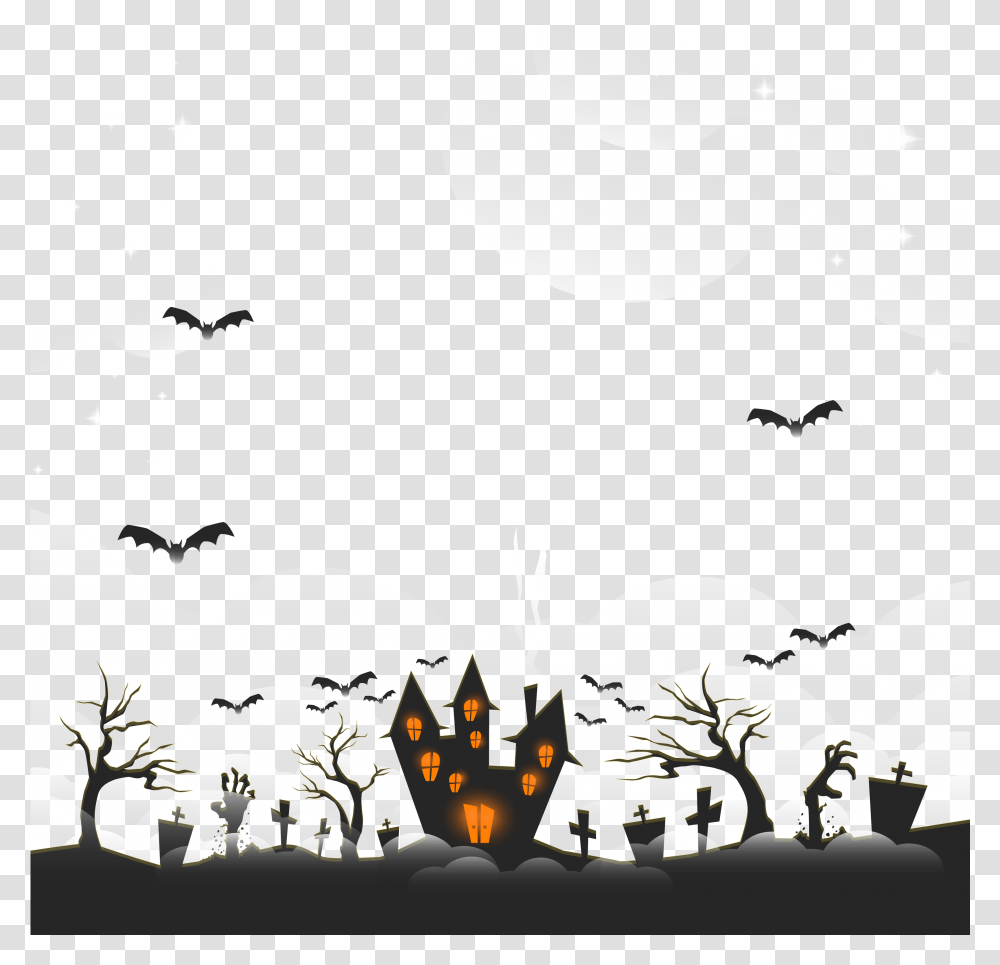 Vector Halloween Horror Ghost Castle, Stencil, Batman Logo, Poster Transparent Png