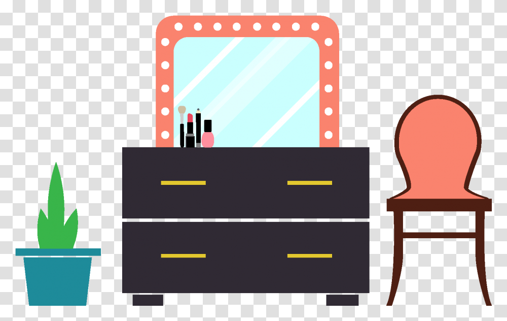 Vector Hand Drawn Simple Dressing Table With Potted Dressing Table Desing Simple, Chair, Furniture Transparent Png