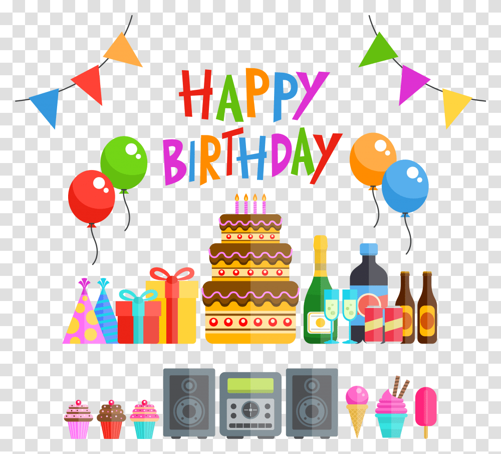 Vector Happy Birthday, Mobile Phone, Food, Flyer, Poster Transparent Png