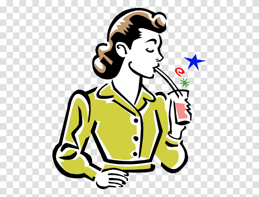 Vector Illustration Of 1950 S Vintage Style Woman Drinking Drinking A Soda, Person, Human, Performer Transparent Png