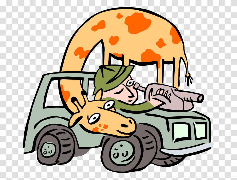 Vector Illustration Of African Giraffe With Safari Safari Jeep Road Clipart, Vehicle, Transportation, Outdoors, Car Transparent Png
