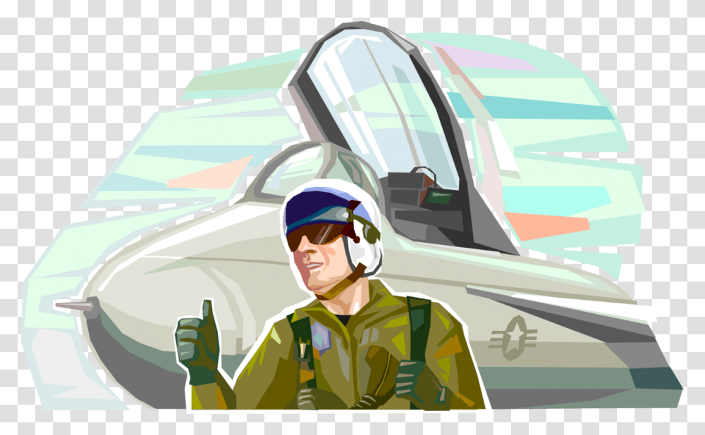 Vector Illustration Of Air Force Pilot With Fighter Air Force Pilot Vector, Person, Helmet, Military Uniform, Drawing Transparent Png