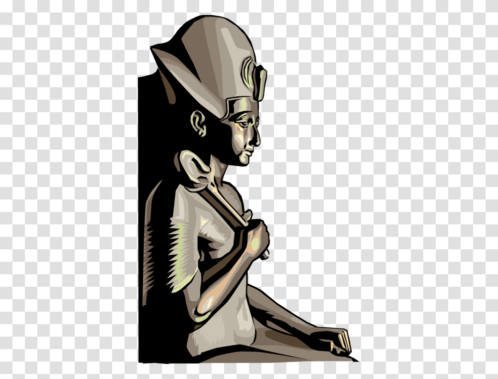 Vector Illustration Of Ancient Egypt Seated Statue Cartoon, Person, Human, Leisure Activities, Musician Transparent Png