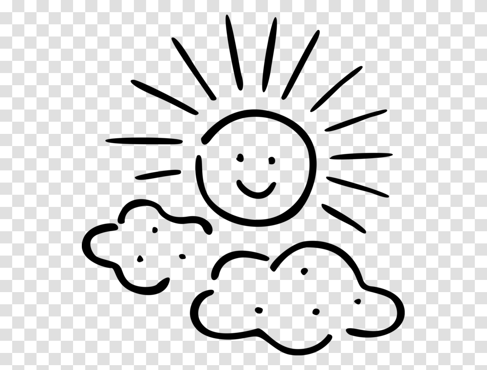 Vector Illustration Of Anthropomorphic Sun With Clouds Smile Sun Black, Gray Transparent Png