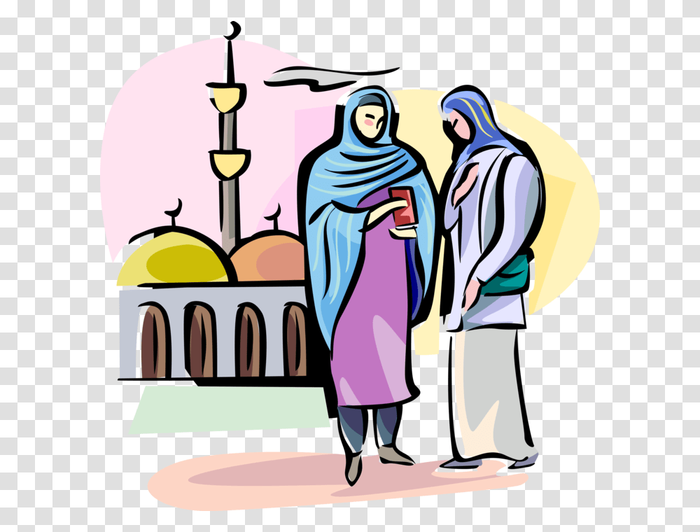 Vector Illustration Of Arab Women Wear Hijab Veil Traditionally Hijab Clip Art, Drawing, Bird, Coat Transparent Png