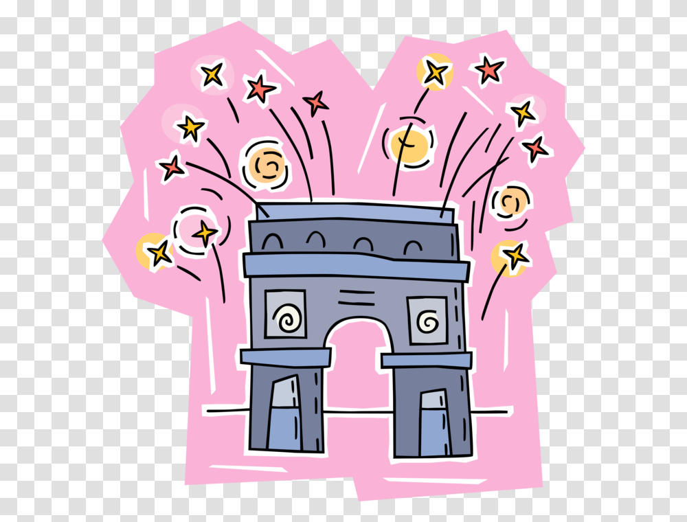 Vector Illustration Of Arc De Triomphe With Celebration Cartoon, Petal, Flower, Poster Transparent Png