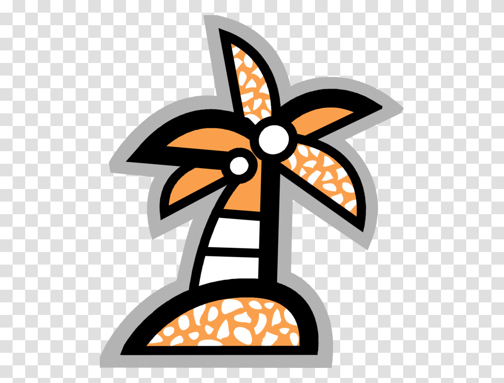Vector Illustration Of Arecaceae Palm Tree With Coconuts, Star Symbol, Cross Transparent Png