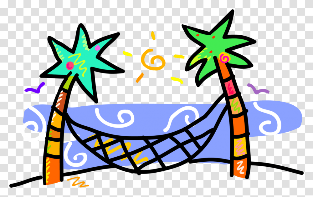 Vector Illustration Of Arecaceae Palm Trees With Hammock Wave, Star Symbol Transparent Png