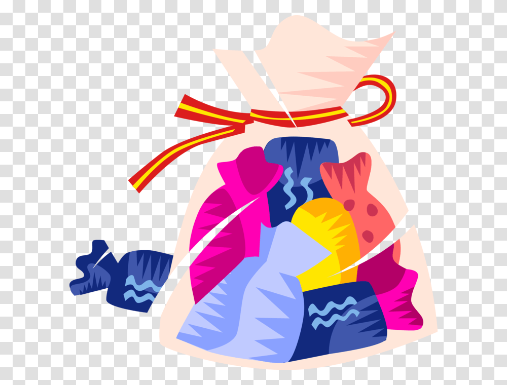 Vector Illustration Of Bag Of Wrapped Confectionery Bag Of Candies Clipart, Apparel, Hat Transparent Png