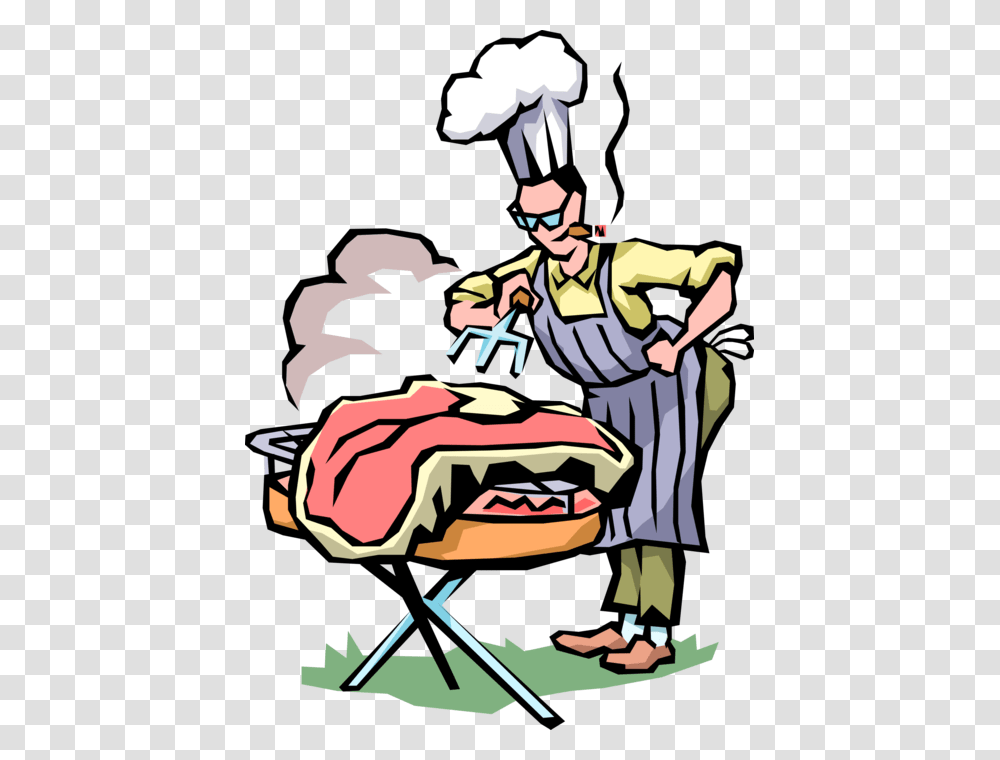 Vector Illustration Of Barbecue Barbeque Or Bbq Grill Grill Master, Person, Human, Chef, Poster Transparent Png