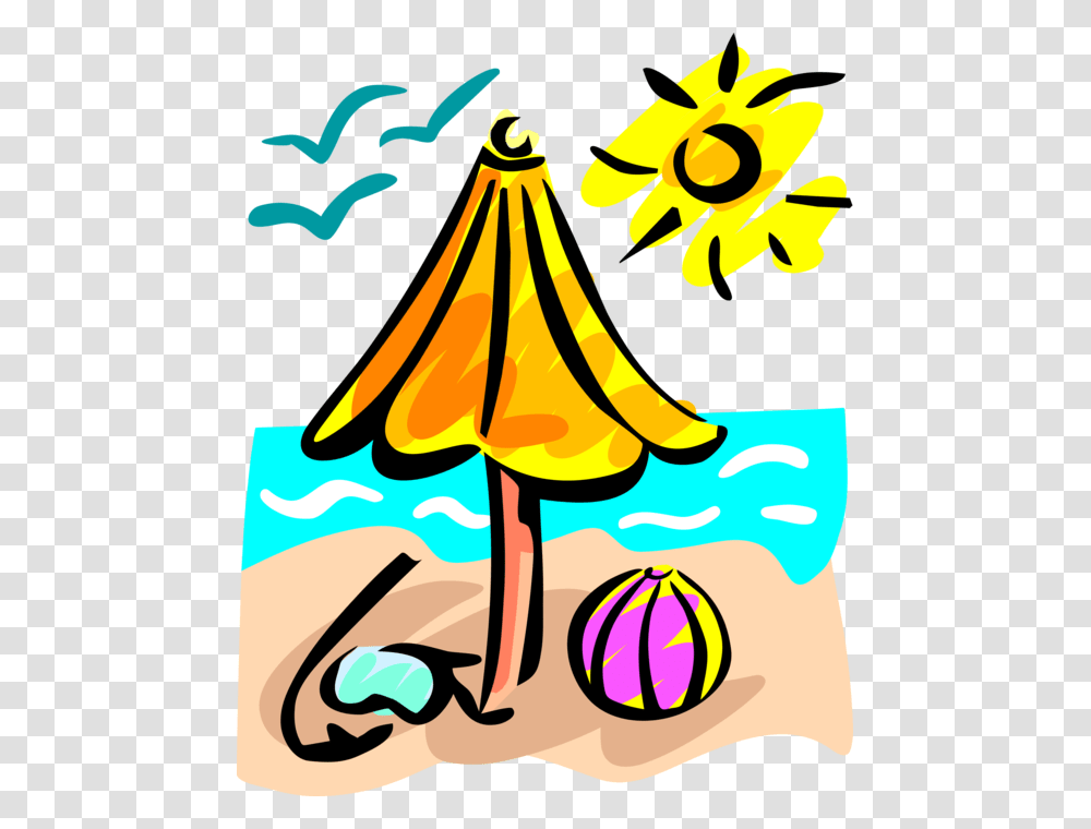 Vector Illustration Of Beach With Umbrella Beach Ball Summer Break, Floral Design, Pattern Transparent Png