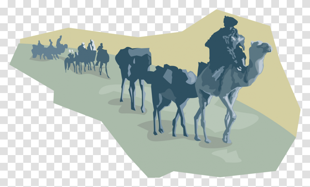 Vector Illustration Of Beast Of Burden Camel Dromedary Long Camel Caravan Vector, Animal, Herd, Mammal, Cow Transparent Png