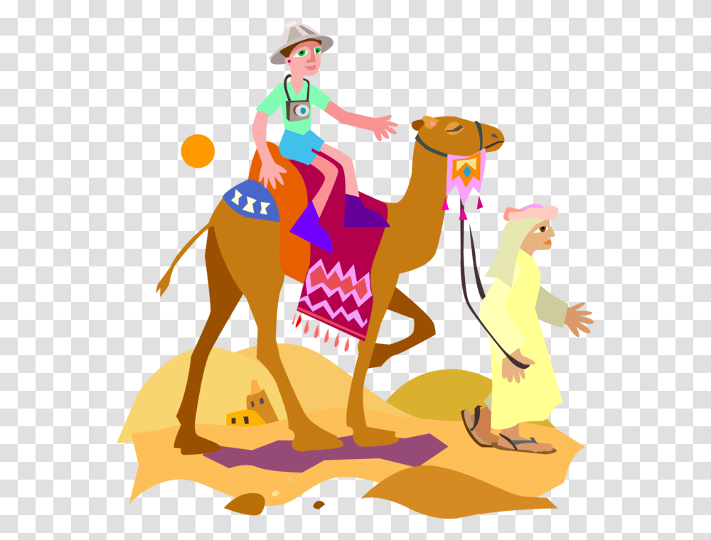 Vector Illustration Of Beast Of Burden Camel Dromedary Riding A Camel Clipart, Mammal, Animal, Person, Leisure Activities Transparent Png