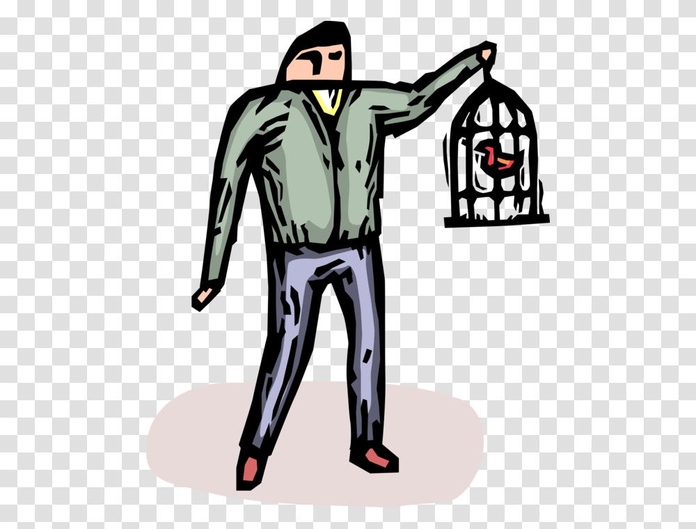 Vector Illustration Of Bird Lover With Pet Bird In Homem Gaiola, Person, Silhouette, Ninja Transparent Png