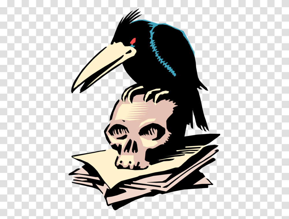 Vector Illustration Of Black Crow Bird Sits On Human Black Crow Halloween Clipart, Person, Pirate, Head, Poster Transparent Png
