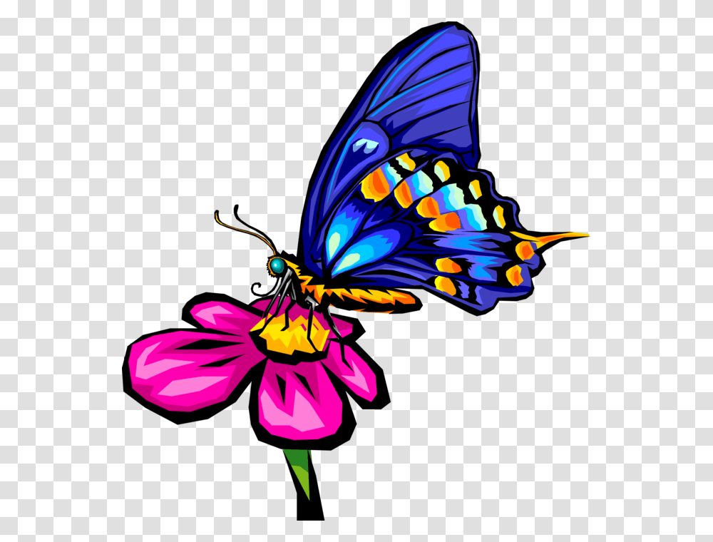 Vector Illustration Of Blue Butterfly Winged Insect Pink Flower With Butterfly Clipart, Animal, Invertebrate, Pattern Transparent Png