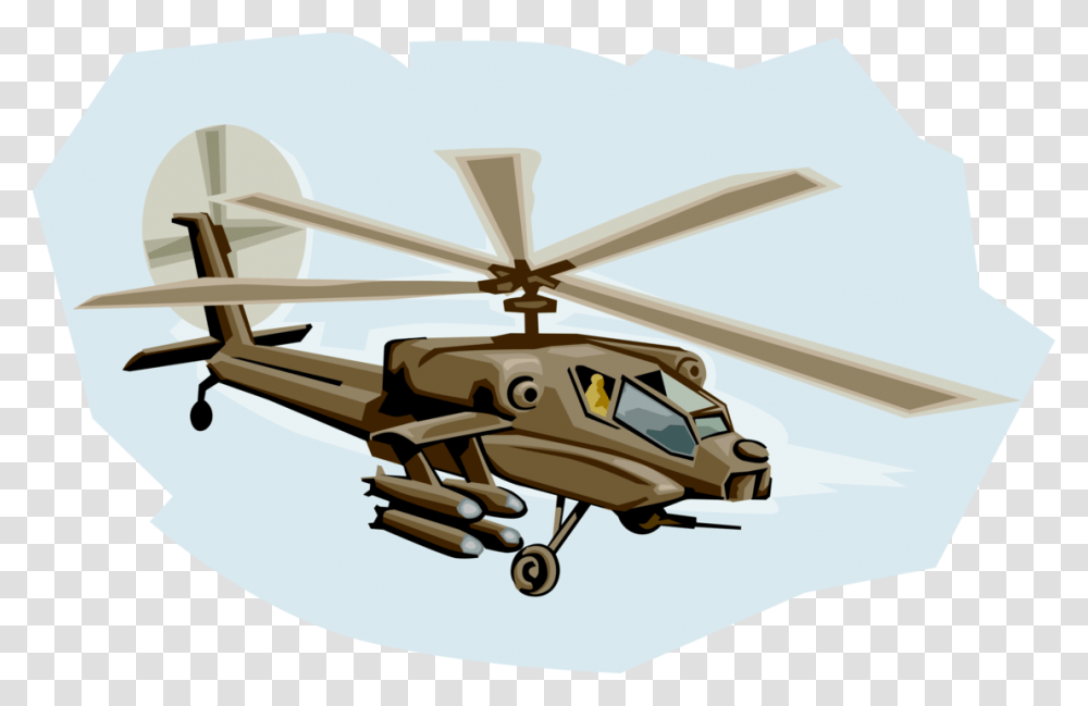 Vector Illustration Of Boeing Ah 64 Apache Attack Helicopter Helicopter Rotor, Vehicle, Transportation, Aircraft, Ceiling Fan Transparent Png