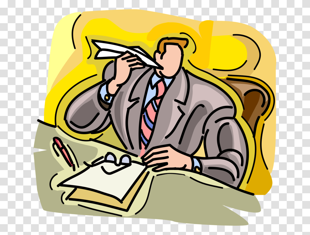Vector Illustration Of Bored Businessman Makes Paper, Apparel, Coat, Doctor Transparent Png