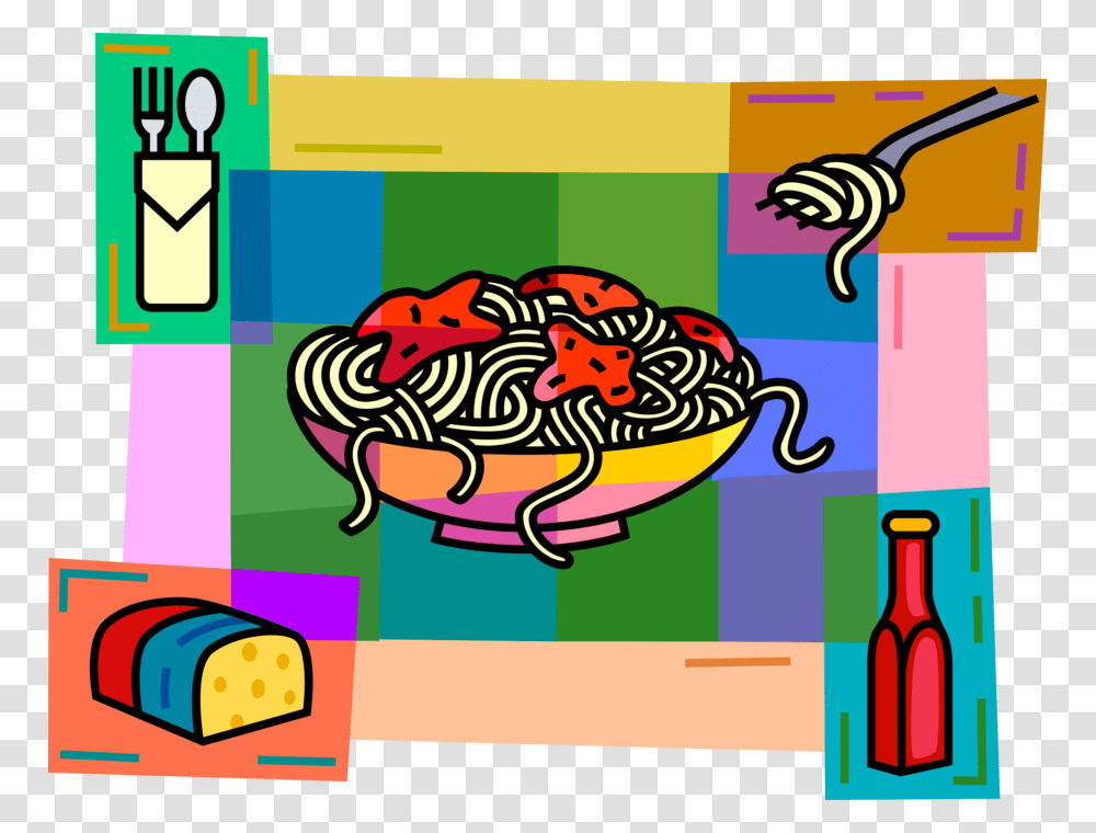 Vector Illustration Of Bowl Of Spaghetti Pasta With, Poster, Advertisement, Beverage Transparent Png