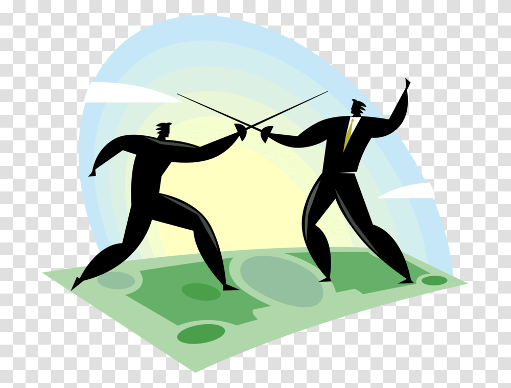 Vector Illustration Of Business Competitor Fencers Illustration, Person, Sport, Duel, Outdoors Transparent Png