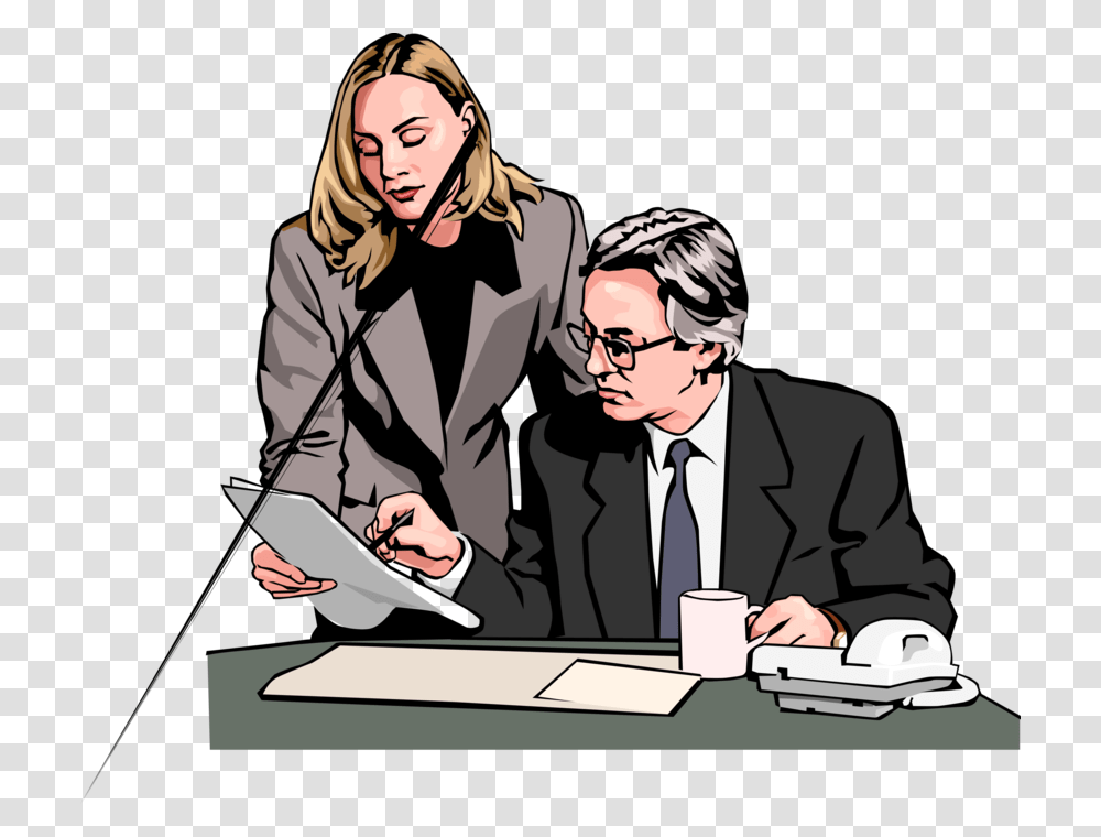Vector Illustration Of Businessman And Woman Reading Businessperson, Human, Crowd, Interview, Sitting Transparent Png