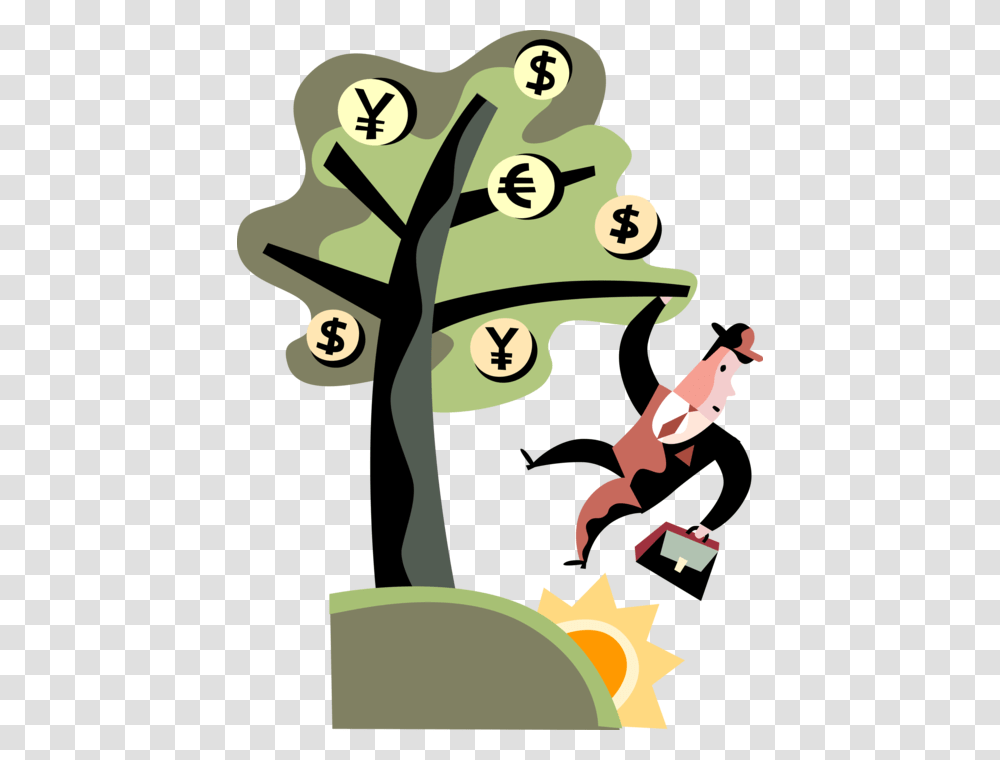 Vector Illustration Of Businessman Climbs International Cartoon, Poster, Advertisement, Tree Transparent Png
