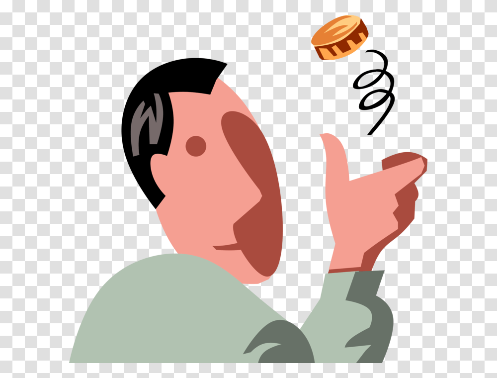 Vector Illustration Of Businessman Makes Decision By Man Flipping A Coin, Finger, Juggling Transparent Png