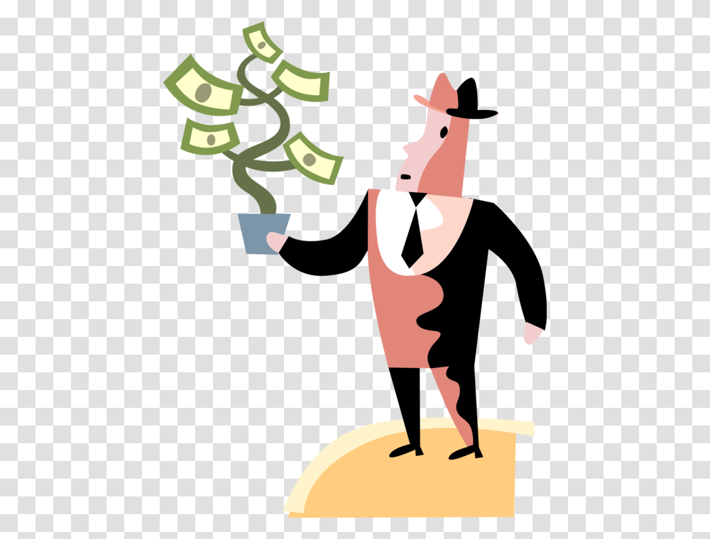Vector Illustration Of Businessman Nurtures Financial Cartoon, Poster, Crowd, Costume Transparent Png