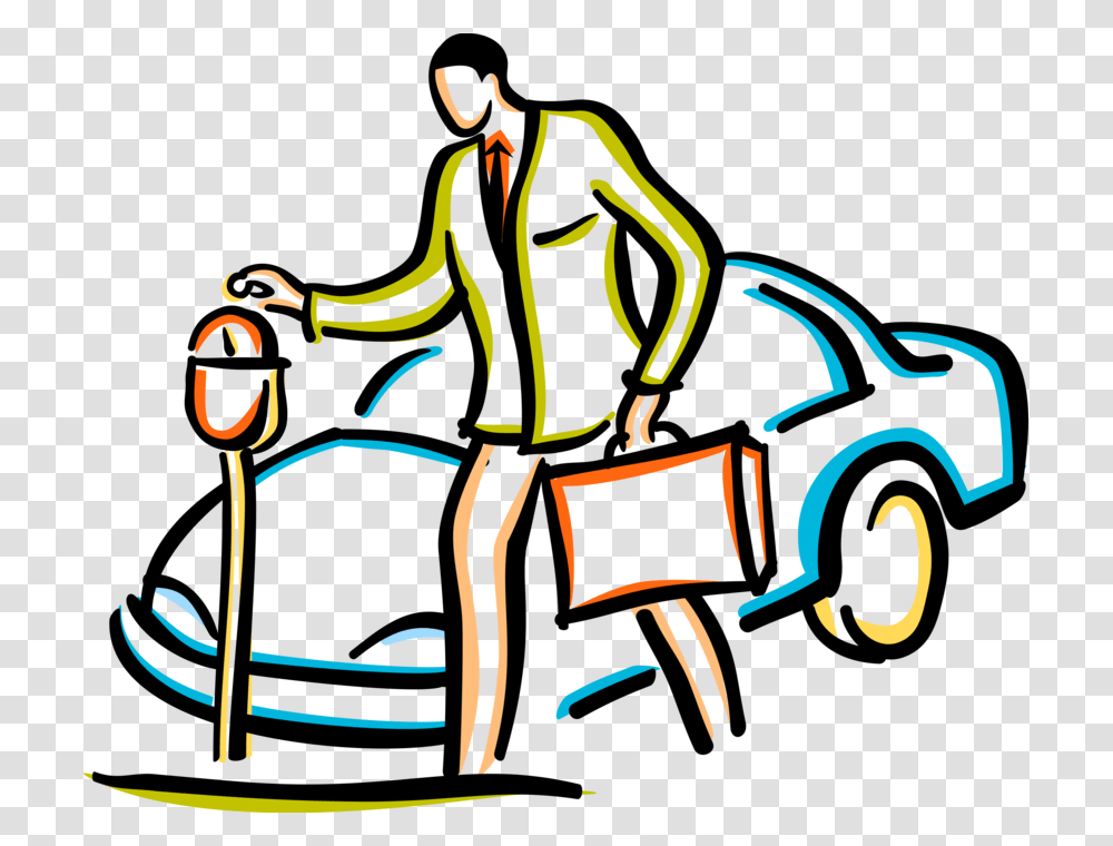 Vector Illustration Of Businessman Puts Money In Parking Parking Meter Coloring, Light, Transportation Transparent Png