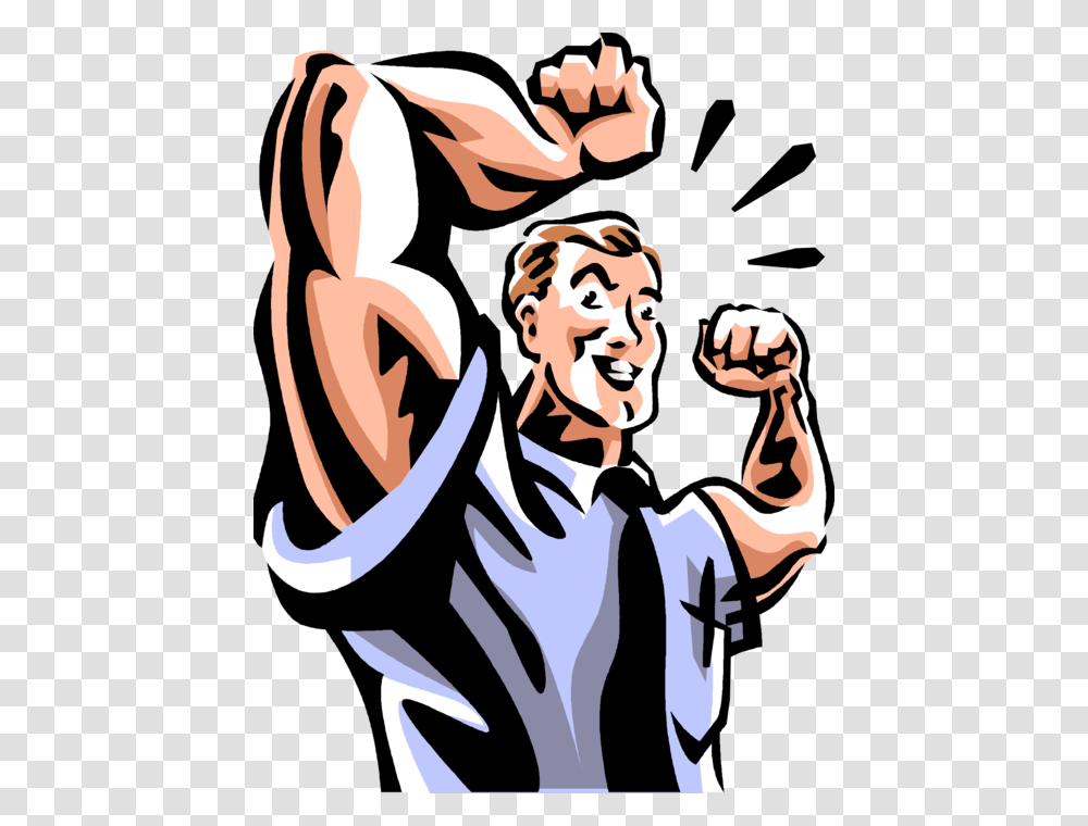 Vector Illustration Of Businessman Strongman Bodybuilder Muscular Businessman Clipart, Person, Human, Hand, Performer Transparent Png