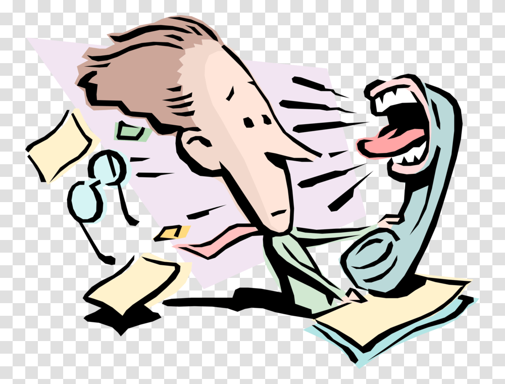 Vector Illustration Of Businessman With Customer Complaint Telephone Screaming, Animal, Mammal, Person, Human Transparent Png