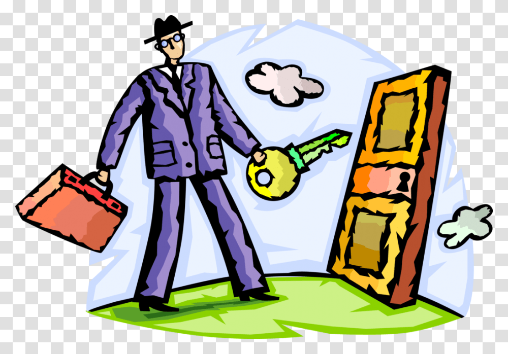 Vector Illustration Of Businessman With Key Opens Locked, Leisure Activities, Performer, Doodle, Drawing Transparent Png