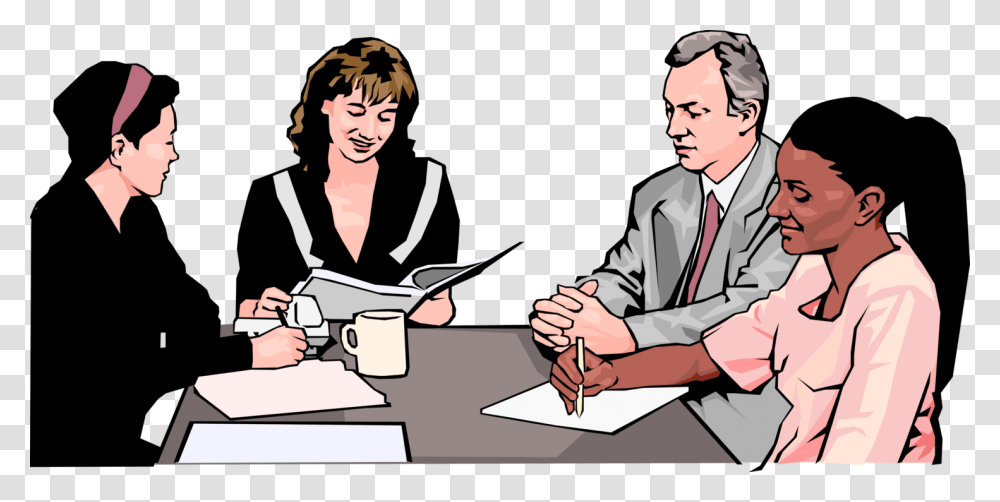 Vector Illustration Of Businesswoman In Business Meeting Office Meeting Clipart, Person, Interview, Crowd Transparent Png