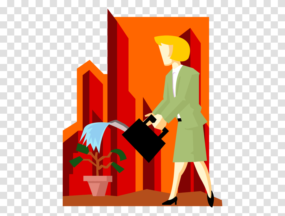Vector Illustration Of Businesswoman Waters Corporate Illustration, Poster, Advertisement, Bag, Person Transparent Png