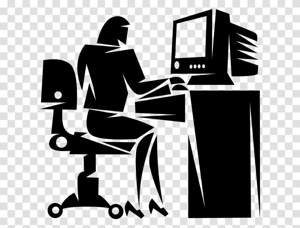 Vector Illustration Of Businesswoman Working At Desk, Gray, World Of Warcraft Transparent Png