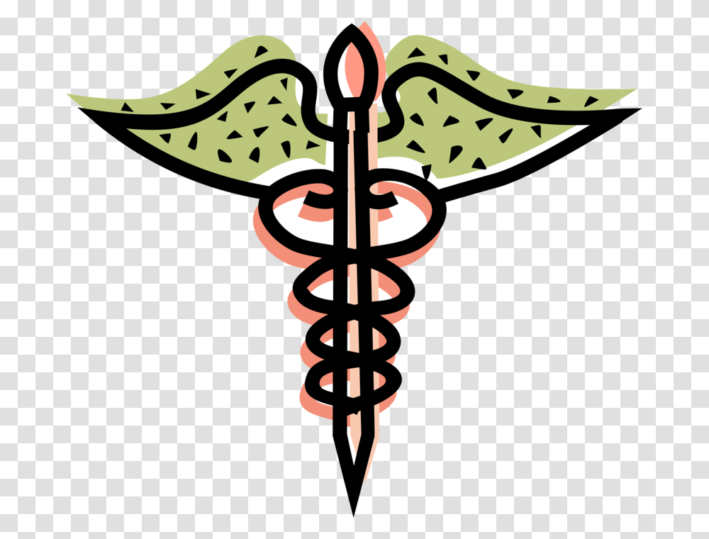 Vector Illustration Of Caduceus Staff Entwined By Two Clip Arts About Vaccine, Cross, Coil, Spiral Transparent Png